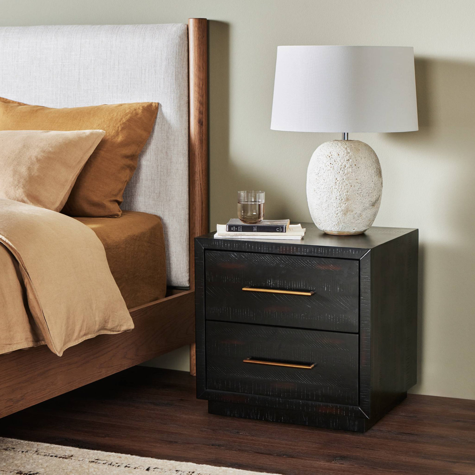 Nigel 2 - Drawer Solid Wood Nightstand in Burnished Black