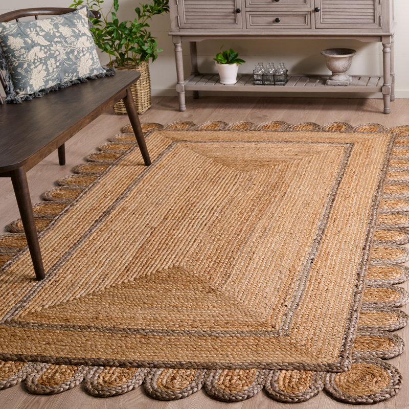 Natural Fiber Handwoven Jute Geometric Indoor Use Only Rug, Rectangle 5' x 8'