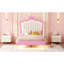 Cadre de lit simple tapissier rose et blanc avec tête de lit à DEL, tête de lit couronne, glamour de chambre à coucher et lumières DEL sans bruit et rose, blanc, charme et silencieux