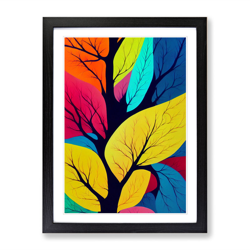 Tree Gouache - Single Picture Frame Print, 64cm H x 46cm W x 2cm D, Walnut