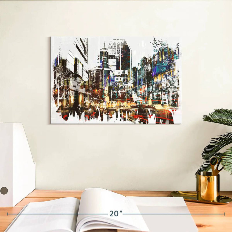 Acrylique de paysage urbain abstrait Sireci, H 8 po x l 12 po