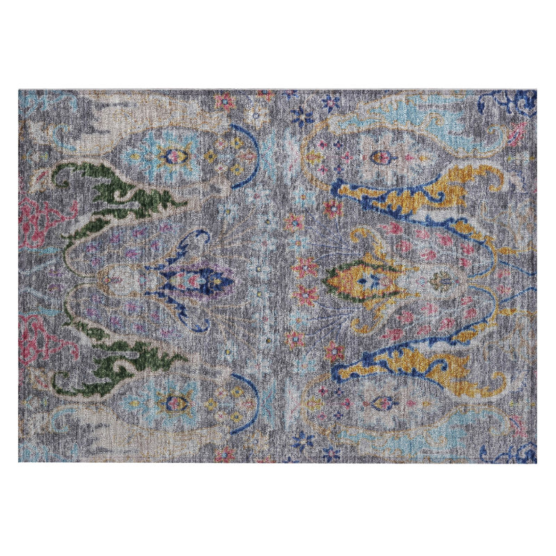 Machine Washable Indoor/Outdoor Xhevrie Gray Rug, Rectangle 1'8" x 2'6"