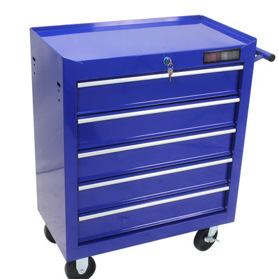 Rangement à outils bleu à 5 tiroirs avec serrure et 4 volants maniables pour boîte de garage mobile