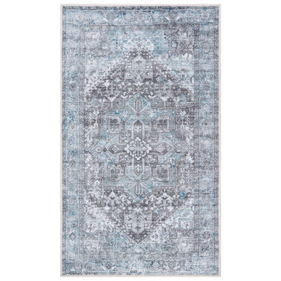 GLN Rugs Vintage Collection - Machine Washable Area Rug, Vintage Washable Rug, Non Slip Area Rug, Low Pile Living Room Rug, Bedroom Rug, Bathroom Rug - Easy Clean (Blue and Gray Area Rug)