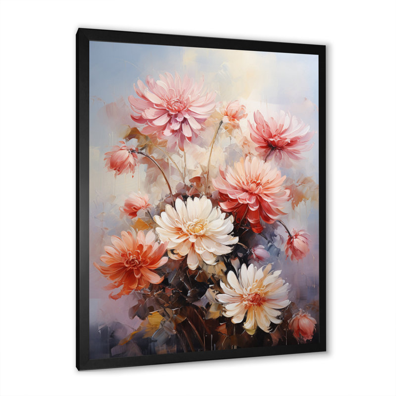 Chrysanthèmes roses d'Yvenson, impression romantique I, Cadre photo noir, H 20 po x l 12 po x P 1 po