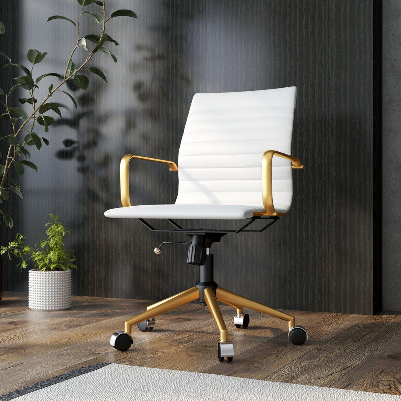 Fauteuil de conférence ergonomique à dossier moyen Rogalski, Blanc, Or