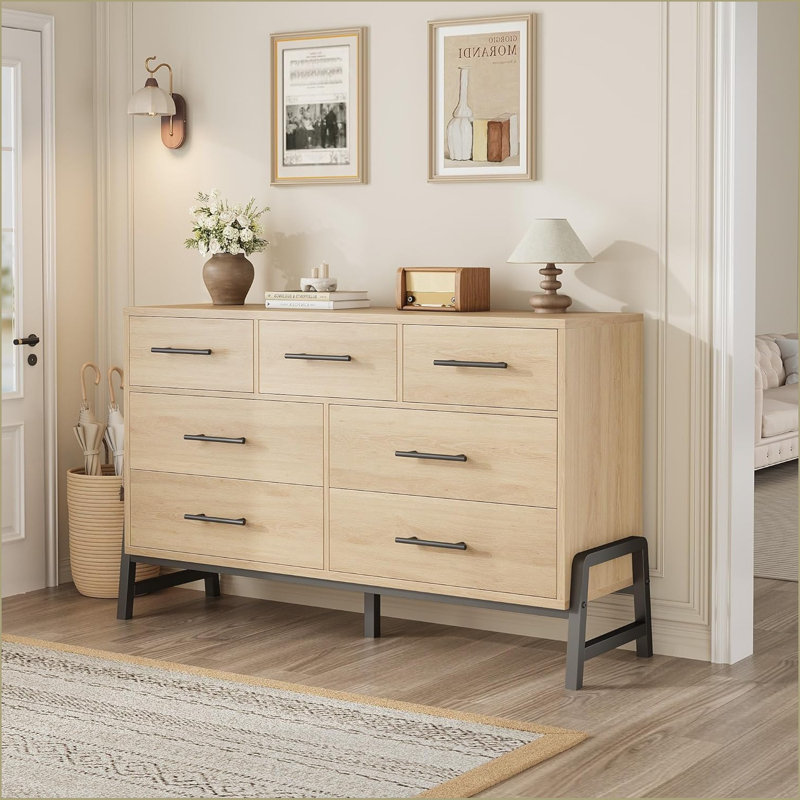7 Dresser For Bedroom, 52" Wide Dresser, Wide Drawer With Storage Freestanding, Wooden Closet Storage Chest For Living Room, Bedroom, Entryway