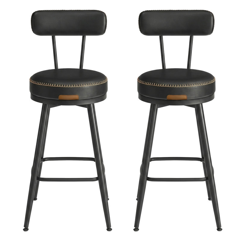 Tabourets Angelleah avec dossier, cuir synthétique, Noir, Tabouret de comptoir (siège d'une hauteur de 25,6