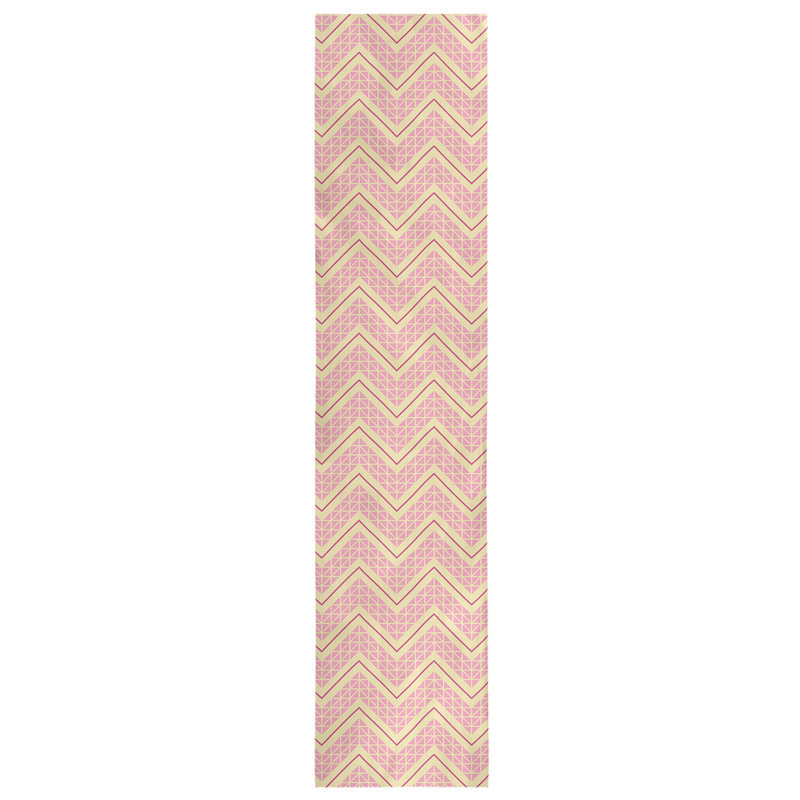 Chemin de table à chevrons à la main classic Stephenie, 16 po x 90 po, Rose / jaune citron