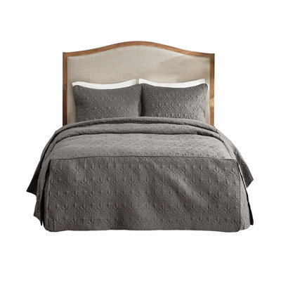 Dark Grey King Size Bedspread 3 Piece - Split Corner Pleated Quilt, Microfiber, 100% Fill, , Bedding Choice , Microfiber Fabric, Romantic Bedroom Theme