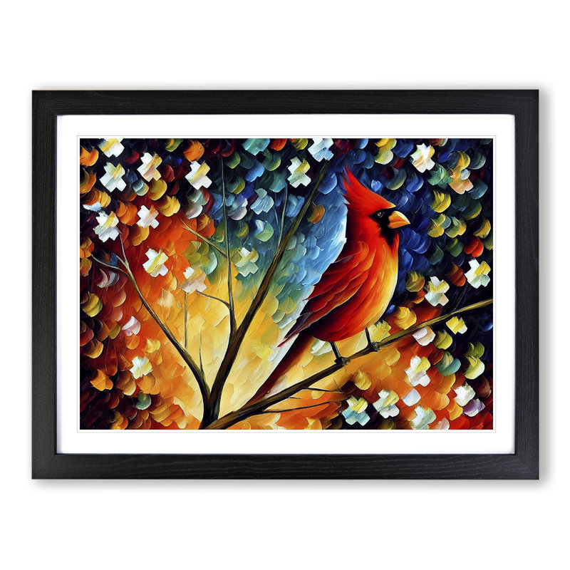 Cardinal Bird Vol.2 Abstract - Single Picture Frame Painting, Black Framed, 25cm H x 34cm W x 2cm D