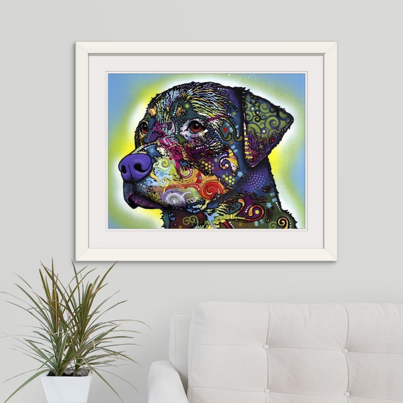«The Rottweiler» par Dean Russo - impression, H 24 po x l 28 po x P 1 po, Cadre blanc