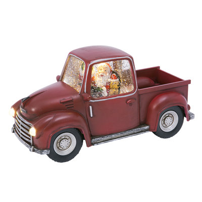 Vintage Red Truck Christmas Snow Globe Illuminated with Timer