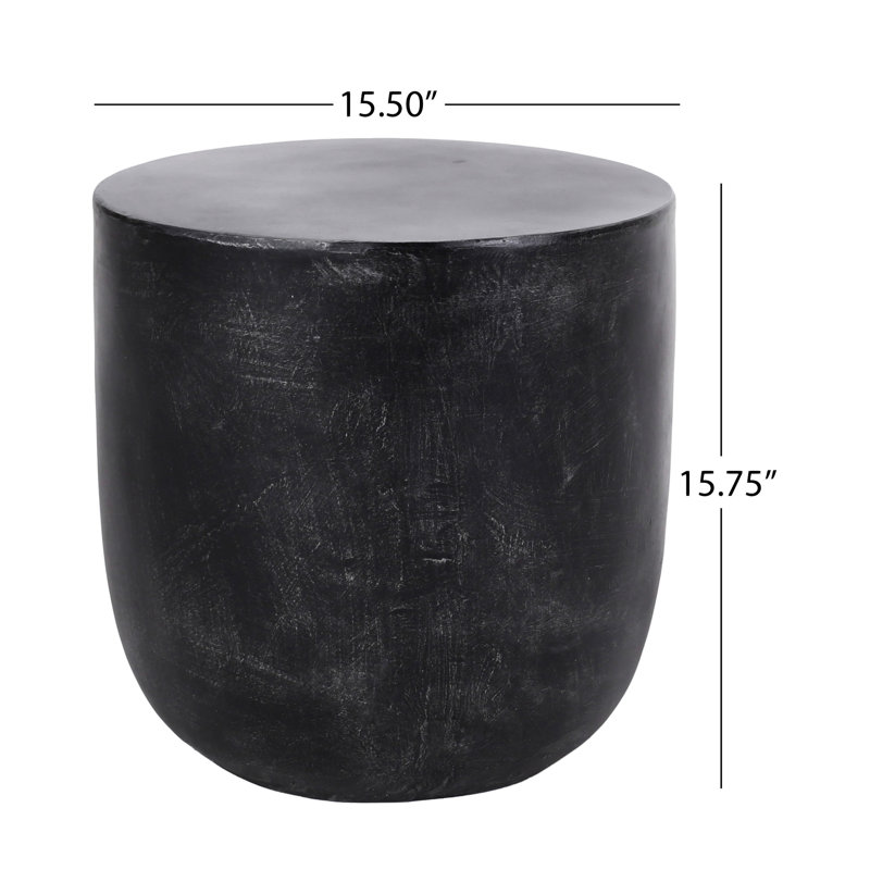 Saxie Light Weight Concrete Outdoor Side Table With Graceful Barrel Structure, Black