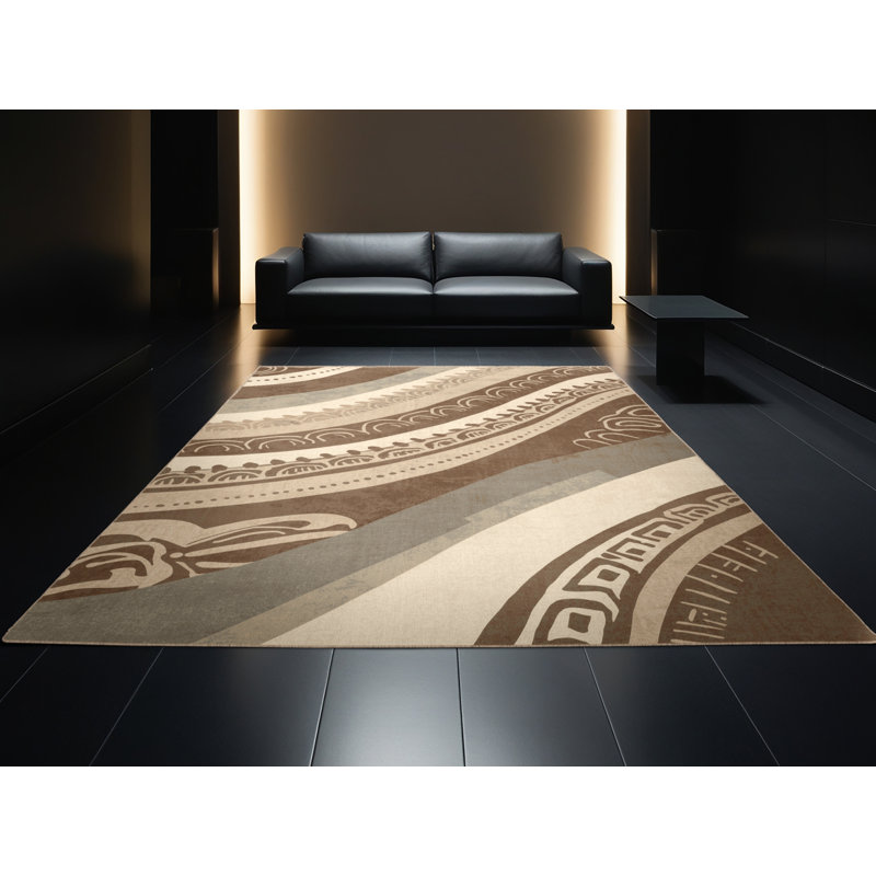 Tapis brun rustique lavable à la machine Joyce Lono, 7 x 9
