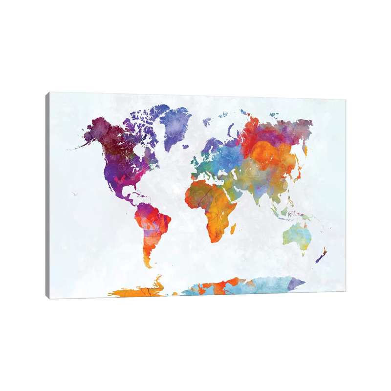 «World Map in Watercolor XXIII» par Paul Rommer, impression sur toile tendue, H 8 po x l 12 po x P 0,75 po