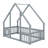 Whimsical Playhouse Floor Bed Solid Wood Frame With Enclosed Guardrails-1052505555