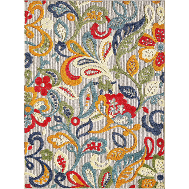 Gahanna Indoor/Outdoor Performance Area Rug, Rectangle 6'7" x 9', Ivory/Multi