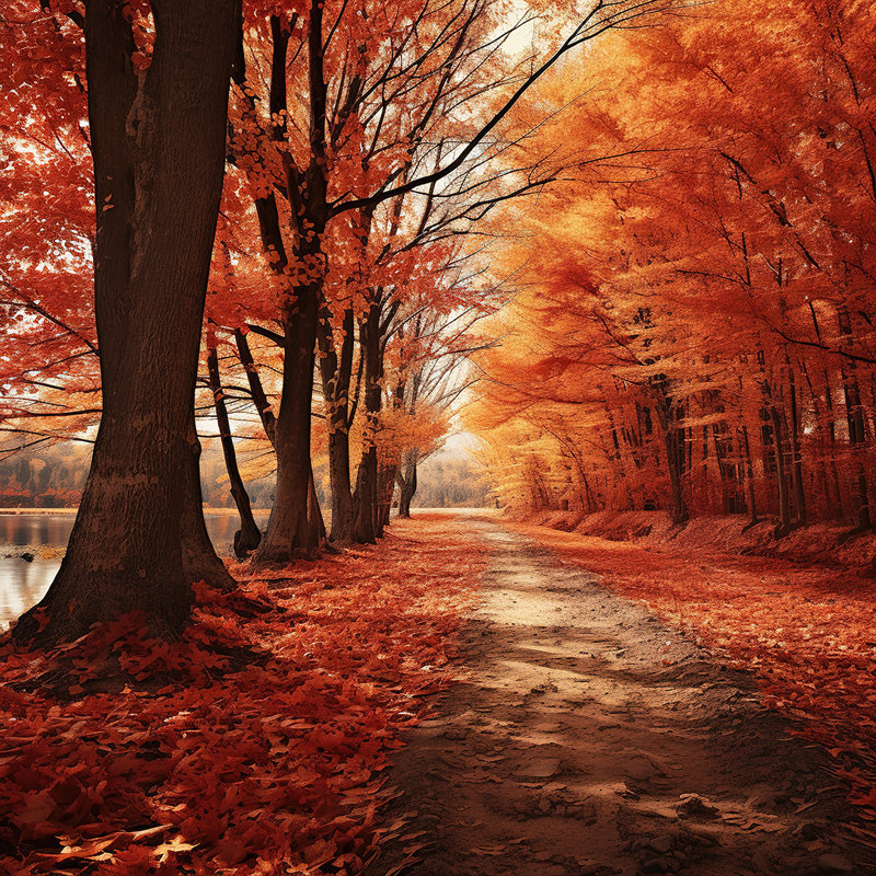 «Riverbank in Red Leaves», art mural sur toile tendue, H 12 po x l 12 po