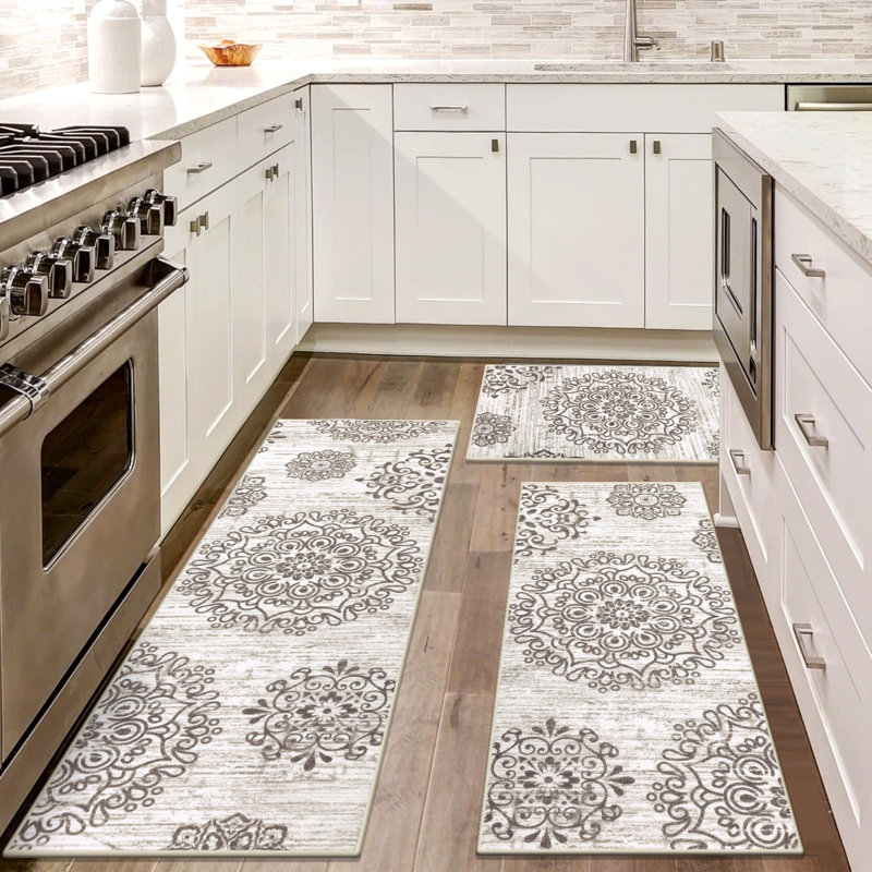 Boho Non-Slip Washable Kitchen Mat (Set of 3), Brown