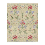 Rug & Kilim’S Block Print Rug, Cream White Field And Multi-Color Flower Motifs