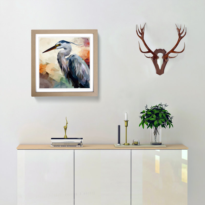 Heron Abstract - Single Picture Frame Print on Wood, Oak