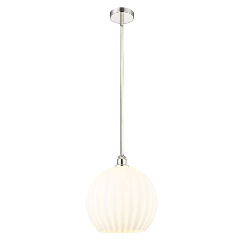 Luminaire suspendu 12 po Edison White Venetian, H 16,13 po x l 13,75 po x P 13,75 po, Nickel poli