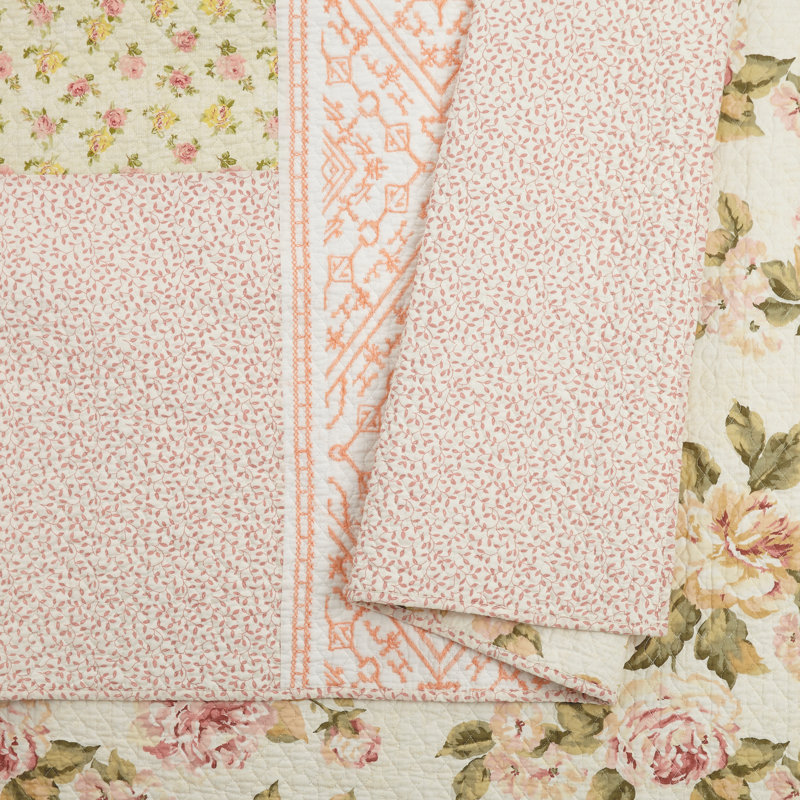  Sweet Blooms 100% Cotton Embroidered Pieced Quilt, King