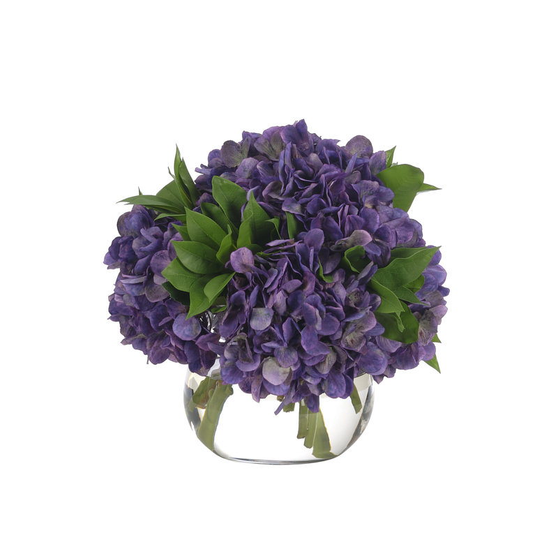 Purple Hydrangea in Glass Vase
