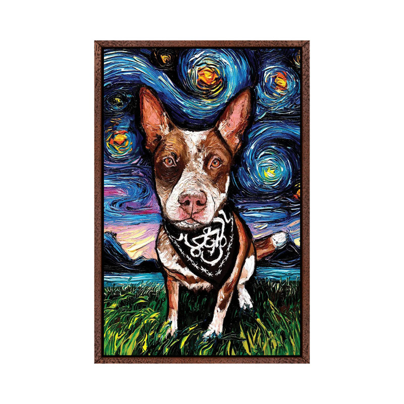 Red Heeler Night 1 Piece Wall Art on Canvas, 101.6 cm H x 66.04 cm W, Classic Brown Wood Framed