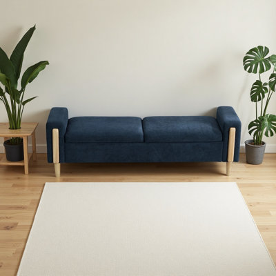 Banc de rangement rembourré moderne de 65,67 po de largeur avec double couvercle, tabouret de pieds en chenille avec accoudoirs, banc de jour avec pieds en bois d'hévéa pour le salon, le vestibule, le dortoir, la chambre à coucher