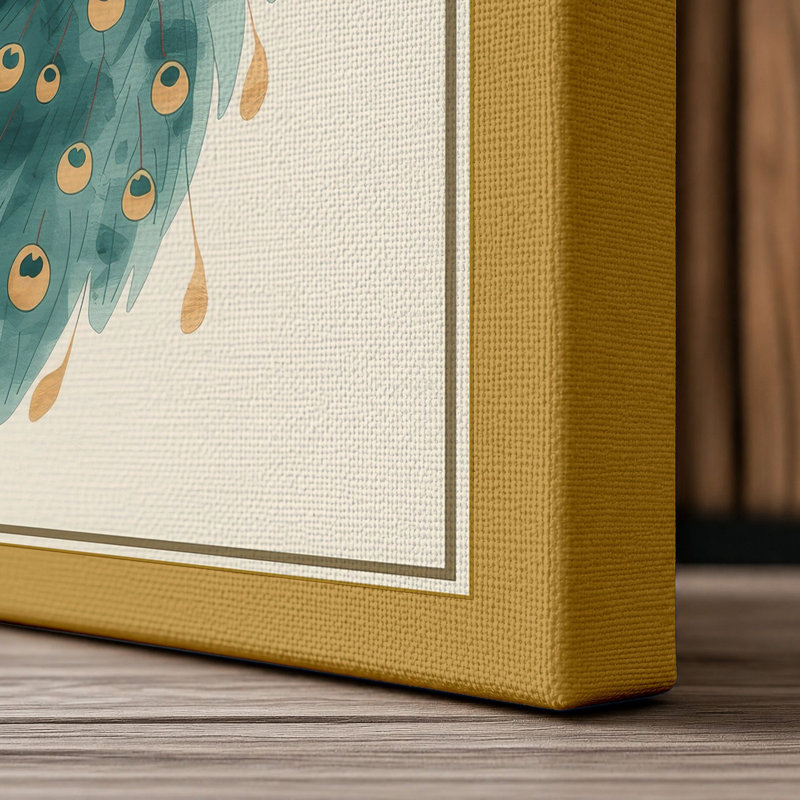 Peacock in Profile Botanical - Wrapped Canvas, 18x12 - 45.7 x 30.5 cm, Ochre Border