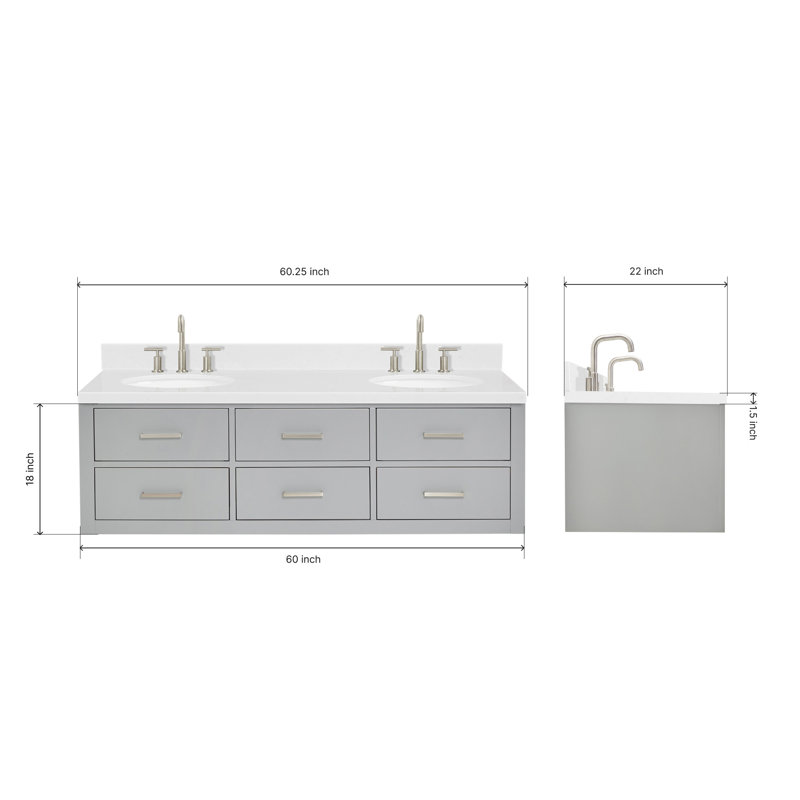 Macmullin Double Vanity, Gray, 60"
