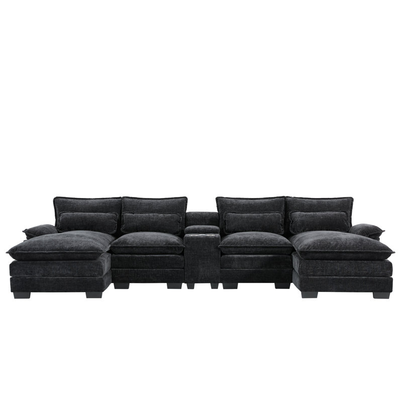 Canapé modulaire en U en chenille de 123 po de largeur avec siège double 123, console double, porte-gobelets et ports USB