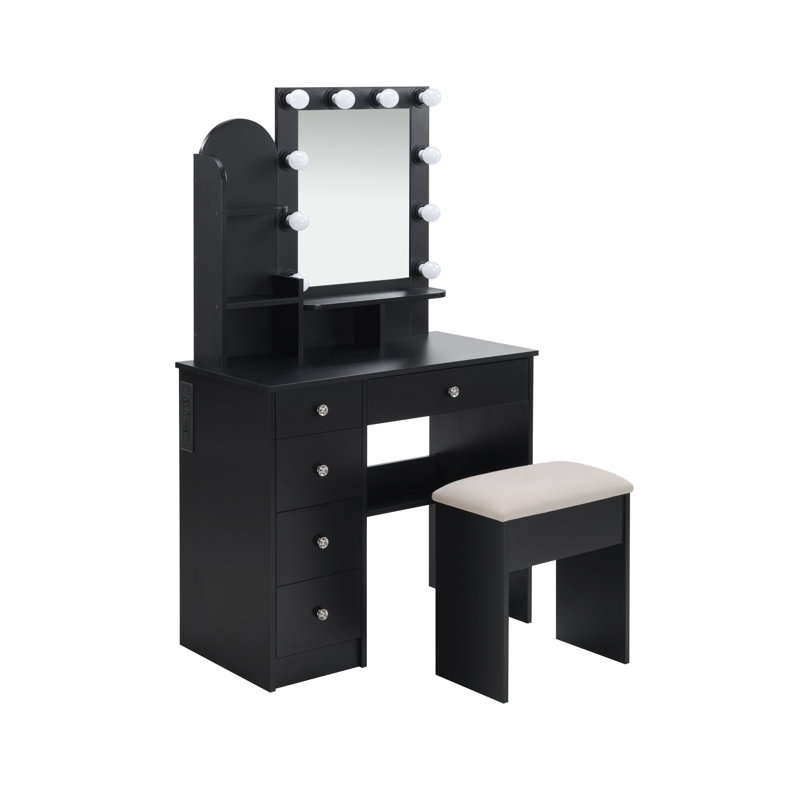 Besancon 4 drawer dressing table with light, Black