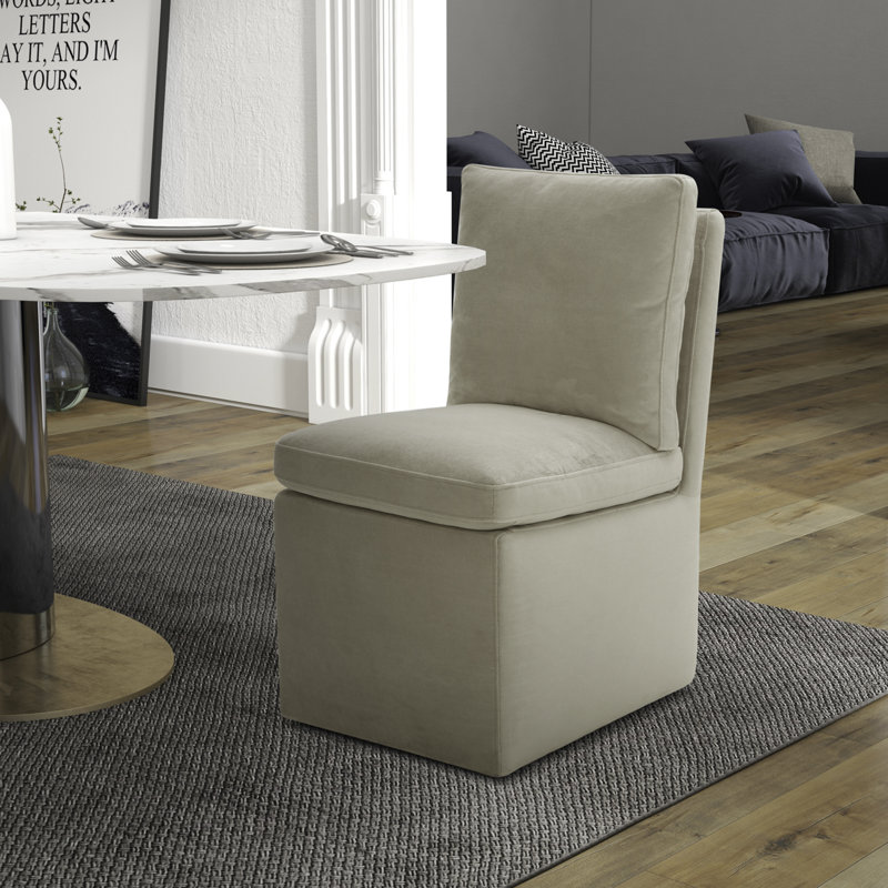 Faouzi Upholstered Dining Chair w/ Casters, Cream