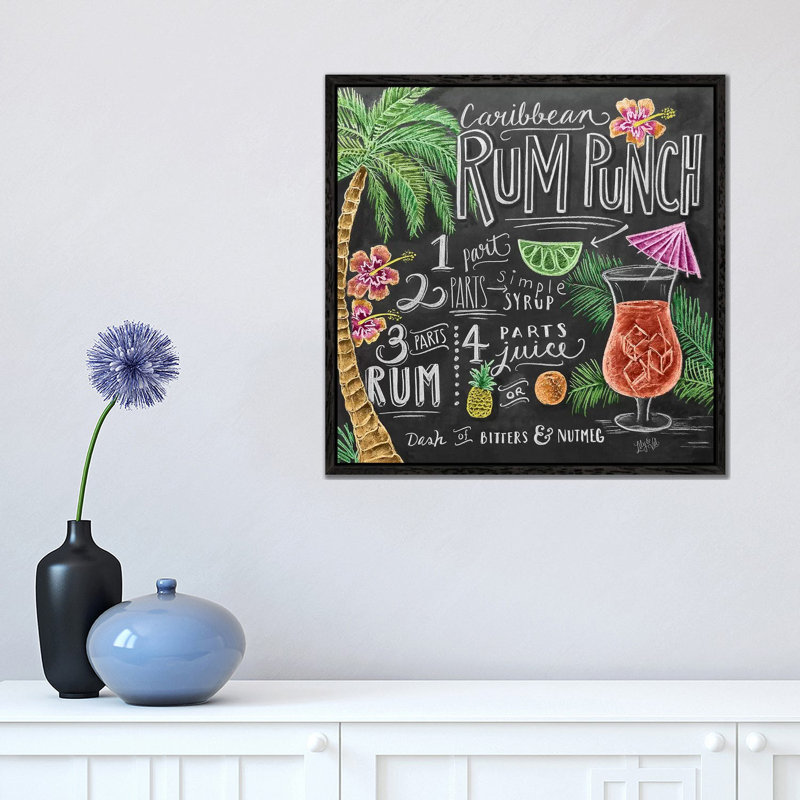 Rum Punch Recipe - Print on Canvas, Black Floater Framed, 45.72cm H x 45.72cm W x 3.81cm D