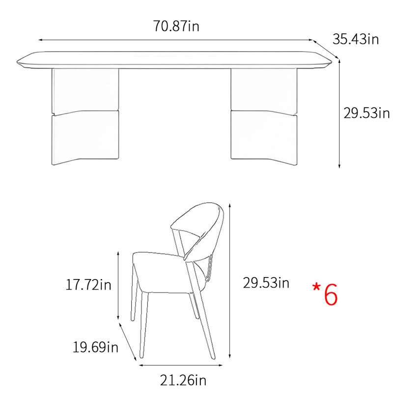 Italian style light luxury home table sets, 29.53"H x 70.87"L x 35.43"W