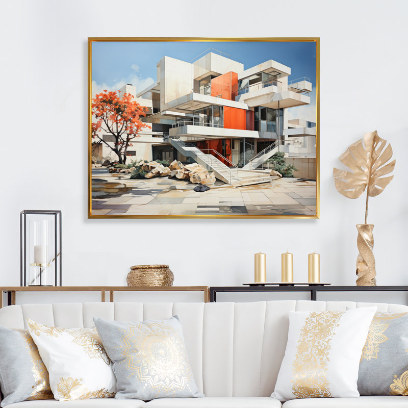 «Colorful Mid Century Architectural Symmetry I», reproduction d'art sur toile, H 16 po x l 32 po x P 1 po
