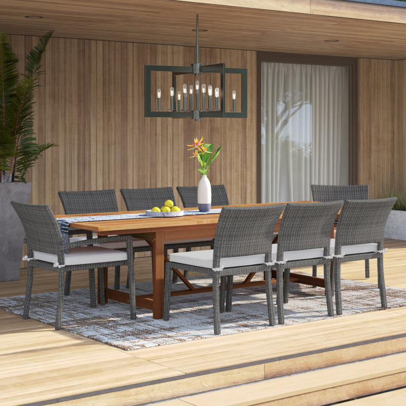 Anautica Rectangular 8 - Person 79'' Long Dining Set with Cushions, Brown/Grey