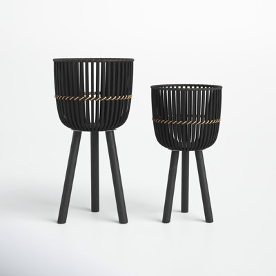 Wicker Modern Boho Bamboo Planter Set