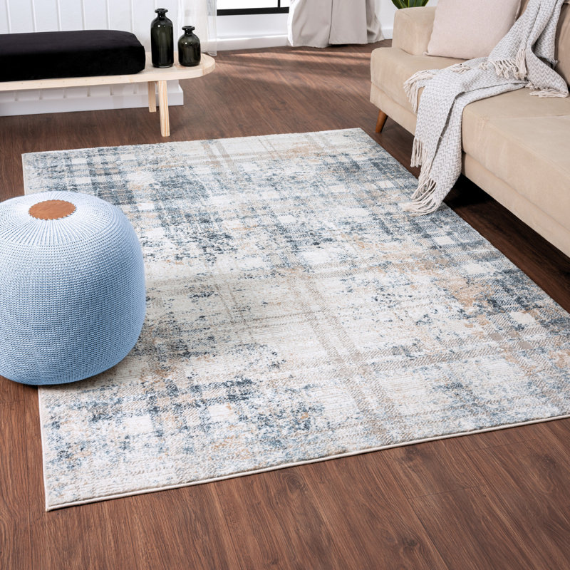 Tapis abstrait gris clair / bleu Carrsville, Rectangle 6 pi 6 po x 9 pi 2 po