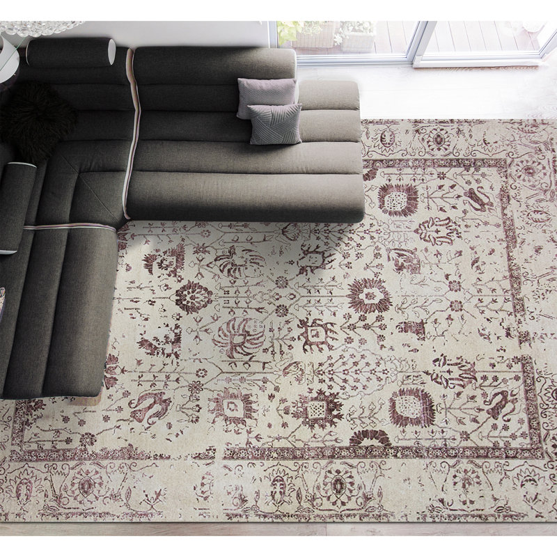 Tapis naturel / vin de haute qualité noué à la main, Rectangle 9 pi x 12 pi