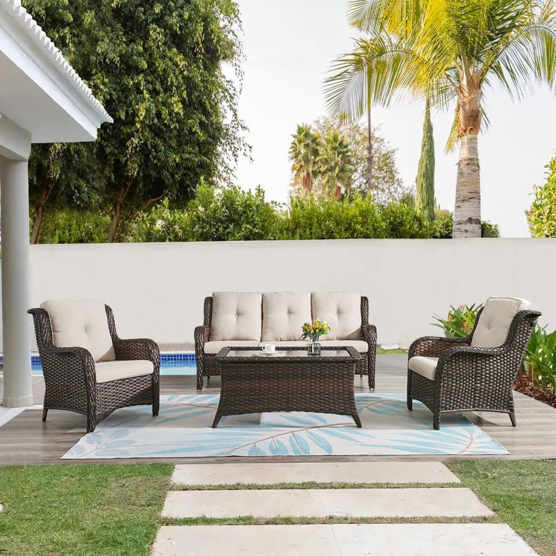 Carolina 5 - Person Patio Conversation Set with Cushions, Beige