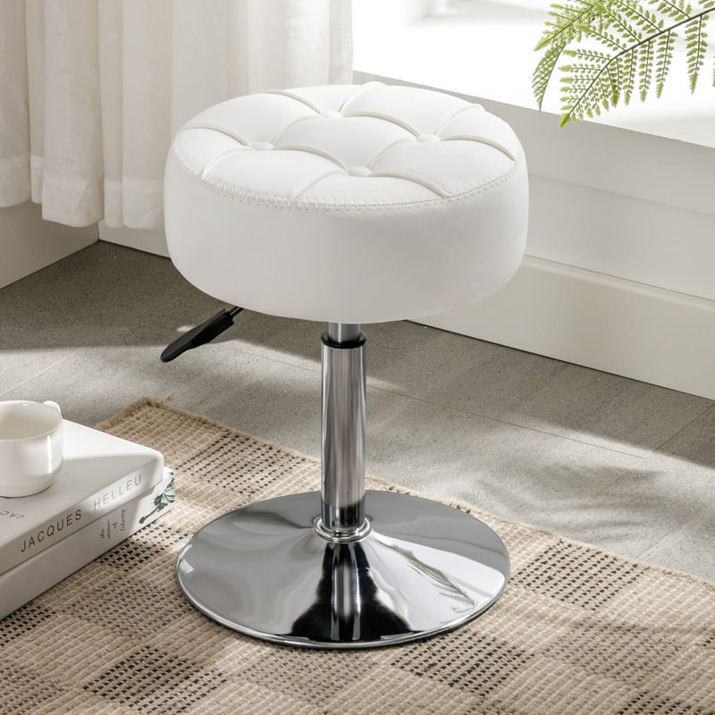 Tabouret de coiffeuse réglable, fauteuil pivotant à 360 ° pour salle de maquillage, tabouret en similicuir blanc pour salle de bain et salon