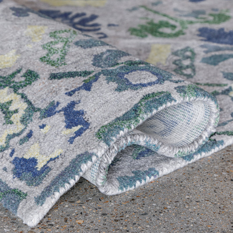 Sorrento Hand Tufted PET Indoor/Outdoor Rug in Natural/Blue/Yellow, Rectangle 5' x 8'