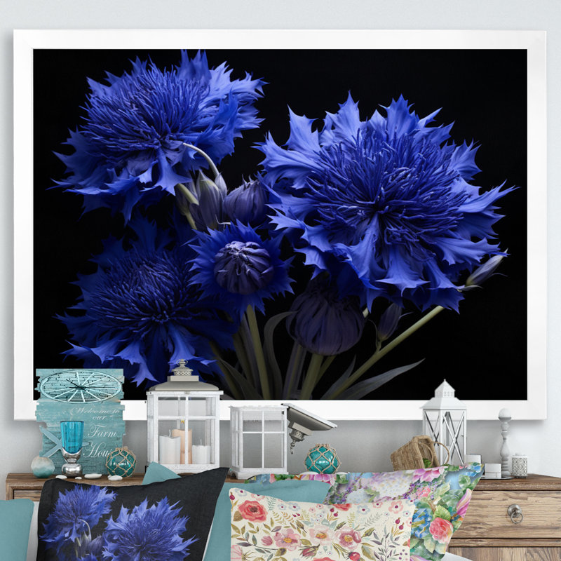Blue Charming Cornflowers II - Floral Wall Art Prints, Cadre photo blanc, H 34 po x l 44 po x P 1,5 po