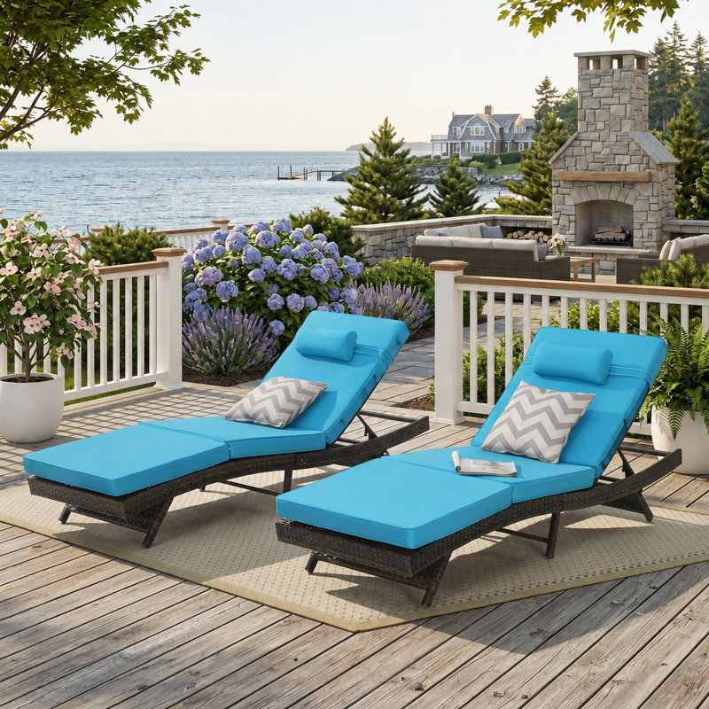 Boho Upholstered Rattan Lounge Chair (Set of 2), Deep Seating Wicker Accent Chair with Thick Cushions & Sturdy Frame