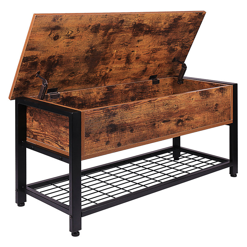 Banc de rangement pour chaussures en bois massif, Brun rétro