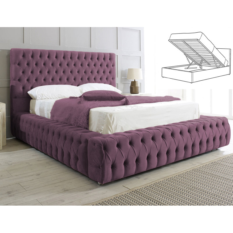 Elite Elegance Ambassador Ottoman Storage Bed - Premium Upholstered Velvet Bed Frame with Tall Headboard, Lilac